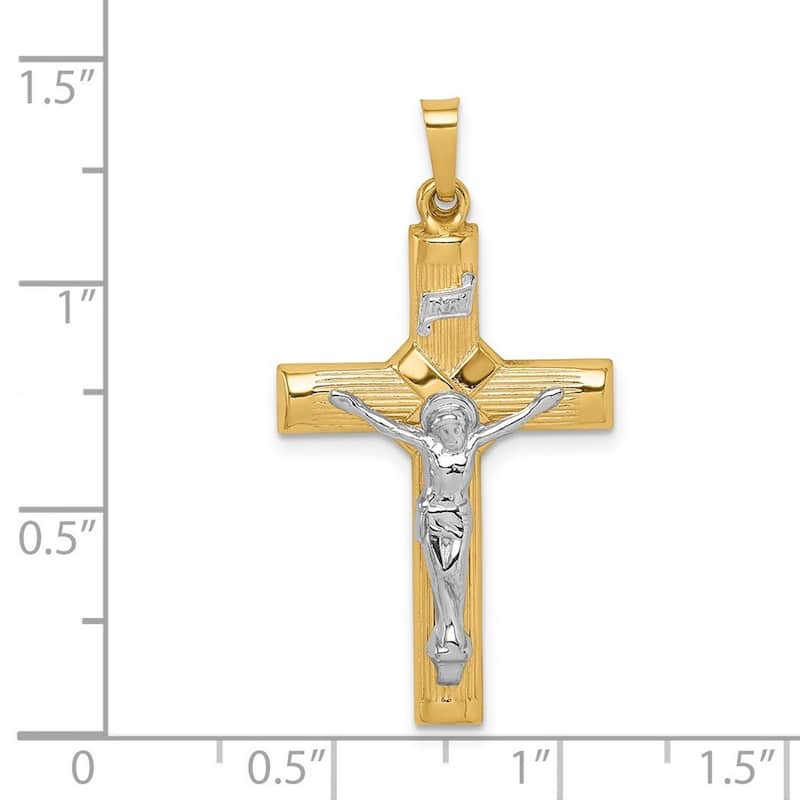 Curata 14k Two tone Gold Hollow Fleur de lis Crucifix Cross Necklace