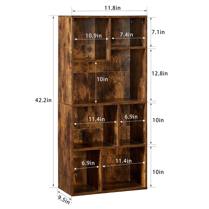 VECELO Widened Version Bookcase(Set of 2), 4-Tier Seven Open Cube Wooden Bookcase Organizer, Bookshelf / Book Storage