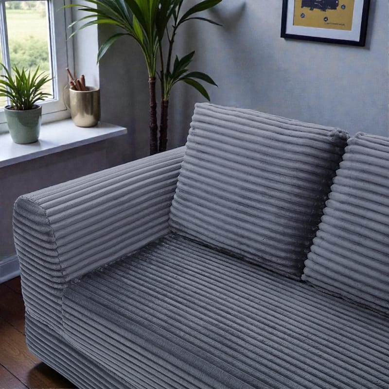 2 in 1 Folding Sofa Bed Loveseat, Corduroy Convertible Sleeper Couch with Pillows, Boneless Floor Futon