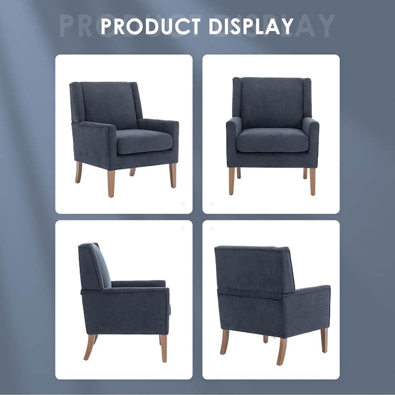 Mid-Century Linen Wing Chair - Tailored Channel Tufting & Walnut Tapered Legs, Compact Accent for Reading Nooks
