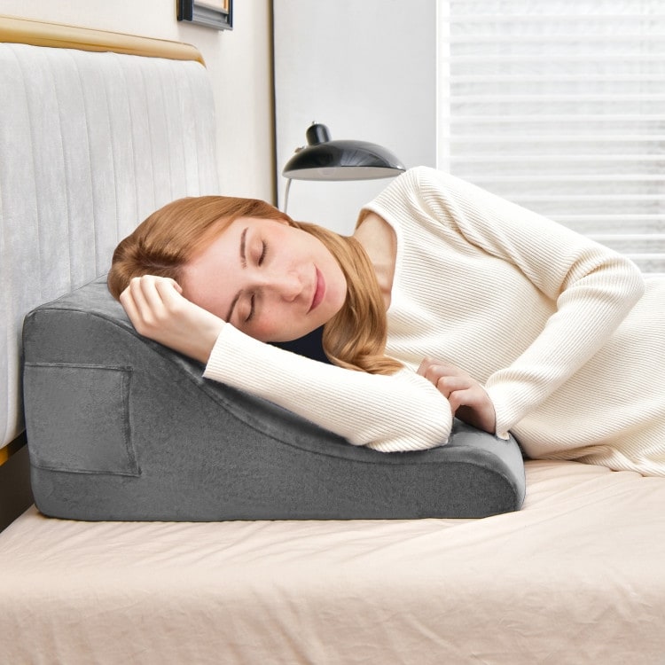 Bed Wedge Pillow with Tablet Pillow Stand and Side Pockets Grey Standard