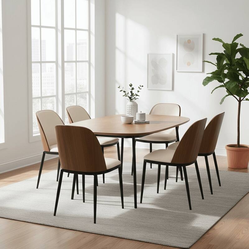 Dining Chair with Upholstered Seat Side Chair with MDF Wood Frame in Steel Set of 4