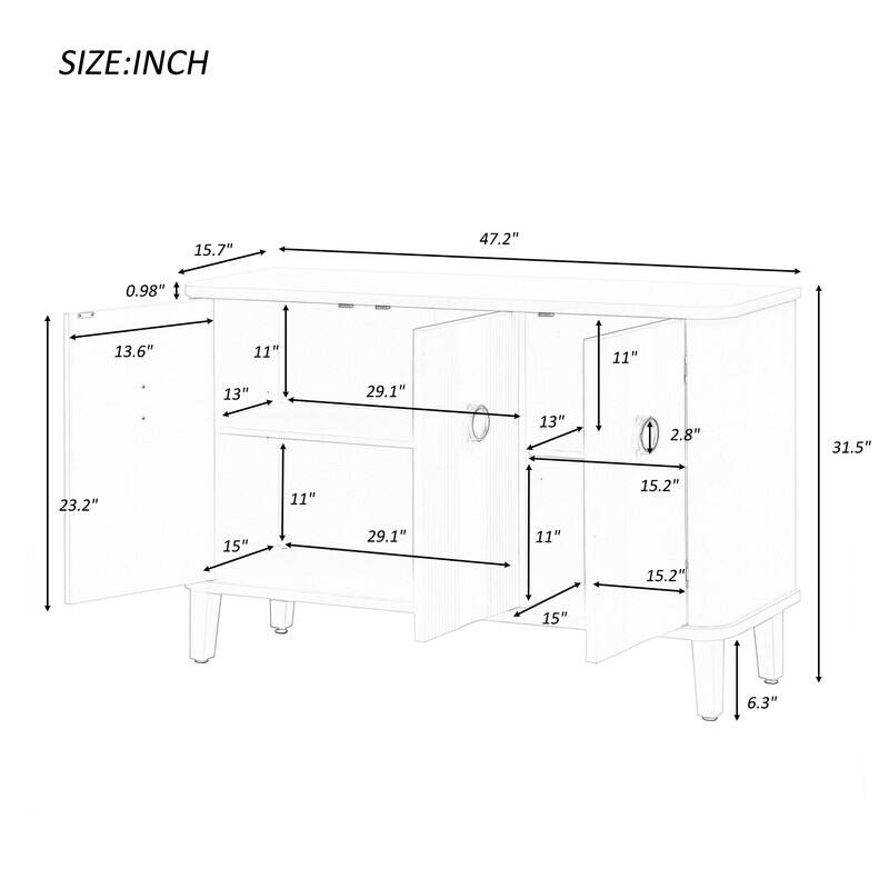 Buffet Cabinet with Storage, Accent Storage Cabinet with 3 Fir Doors, Kitchen Storage Cabinet Sideboard with Adjustable Shelves - White