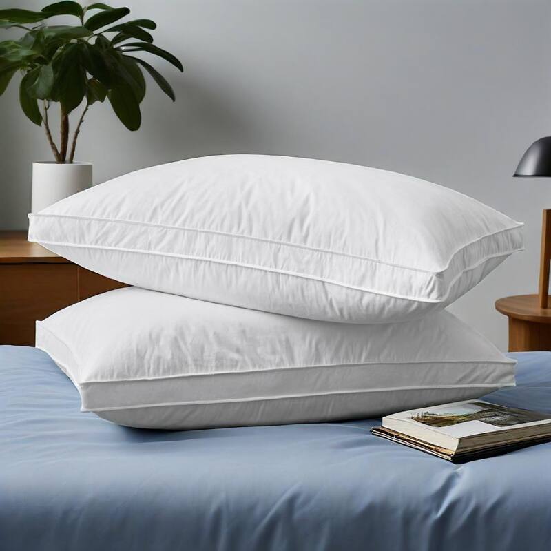 Set of 2 Premium Goose Feather Down Bed Pillows with Cotton Cover - White - Medium - King