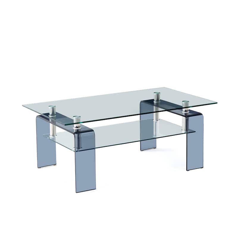 Modern Rectangular Clear Glass Coffee Table with 2-Tier Storage‌