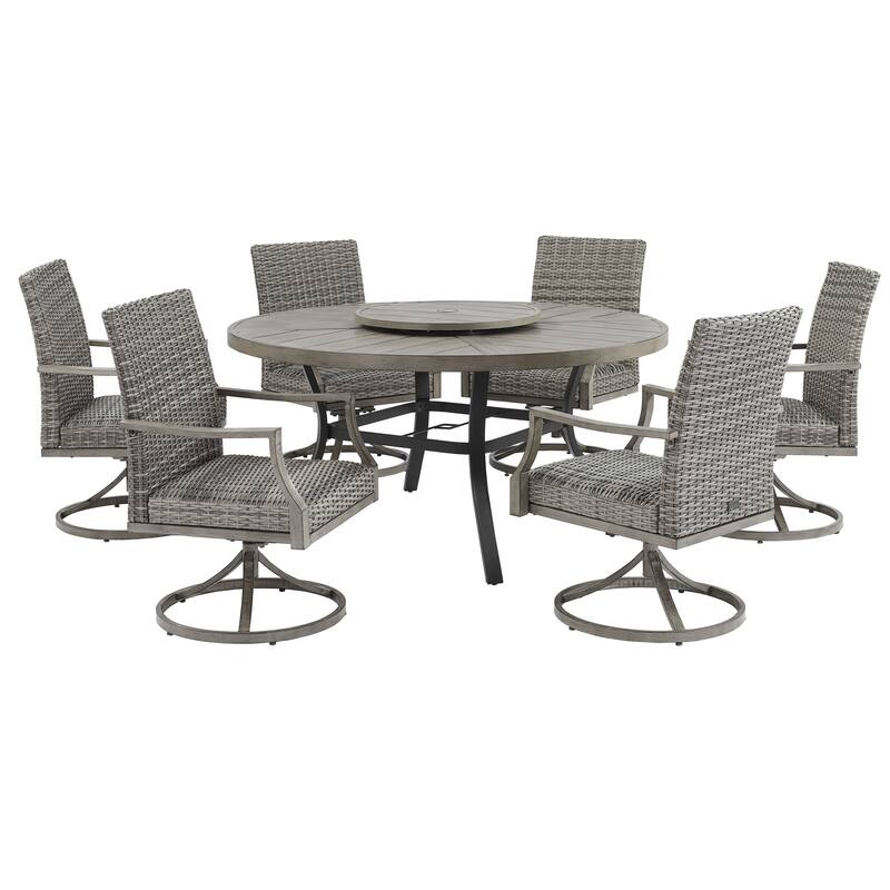 Patio Aluminum Round 59.5" Dining Table With Outdoor Chairs