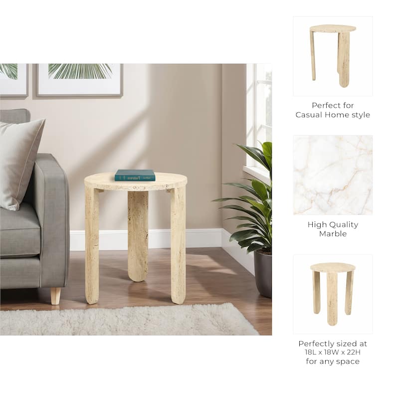 Stone Marble Accent Table Decorative Round Casual Style - 22" Ivory - 18" x 18" x 22"