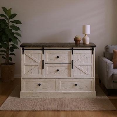4-Drawers Dresser,with Sliding Barn Doors