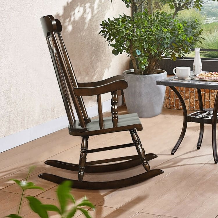 Rocking Chair with Solid Wooden Frame for Garden and Patio - 25.5" x 32.5" x 46.5"(L x W x H)