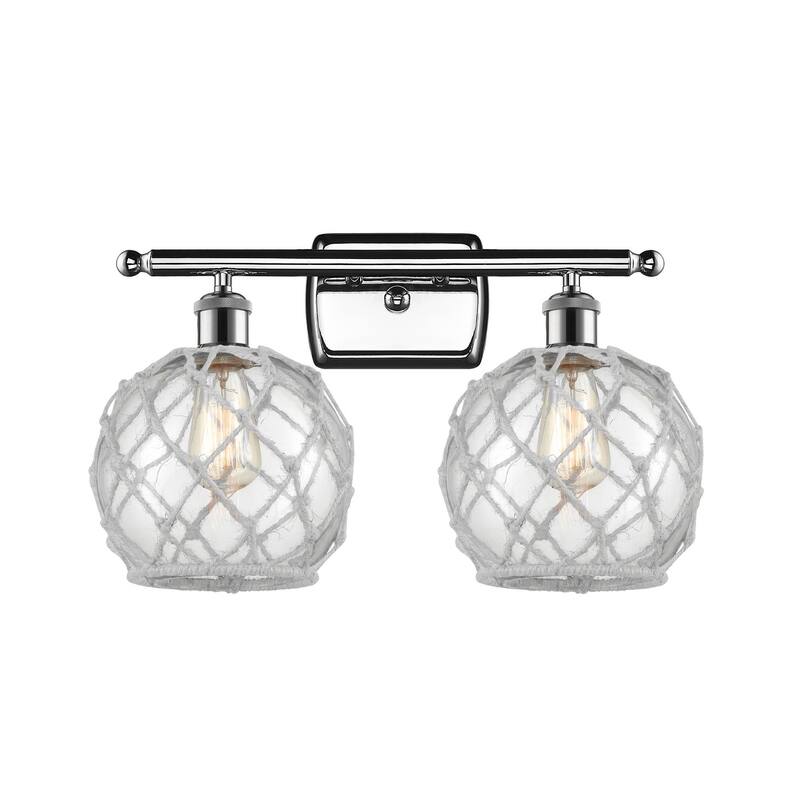 Innovations Lighting Farmhouse Rope 2 Light 16" Wide Bathroom Vanity - Polished Chrome / Clear / White