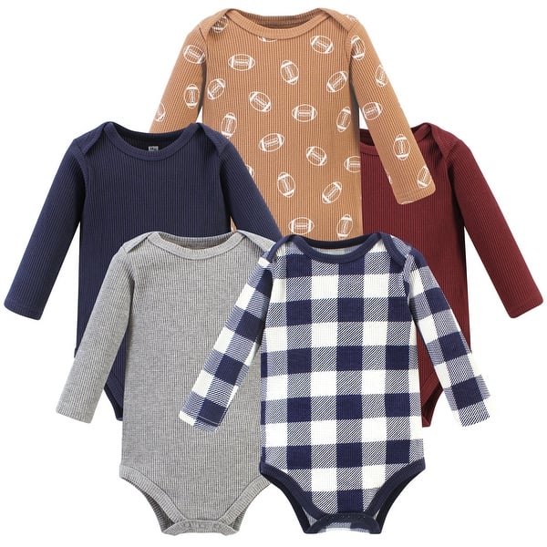slide 1 of 1, Hudson Baby Infant Boy Thermal Long Sleeve Bodysuits, 5pk, Football 0-3 Months - Football