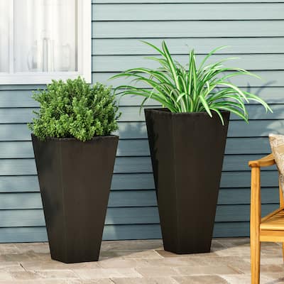 Ella Outdoor Modern Medium and Small Cast Stone Planter Set by Christopher Knight Home