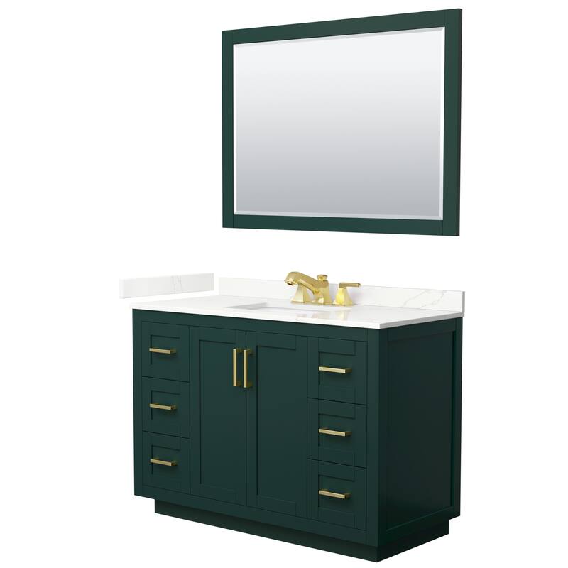 Miranda 48-inch Single Vanity, Quartz Top, 46-inch Mirror - Green, Gold Trim, Giotto Quartz Top