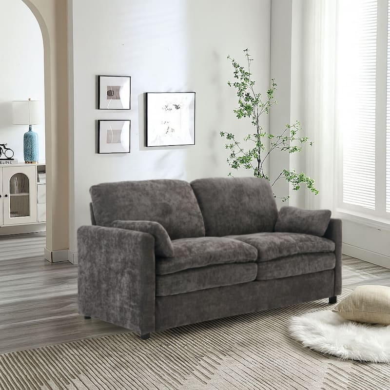 Modern Minimalist Chenille Fabric Upholstered Living Room Sofa - Grey - 2-Seater