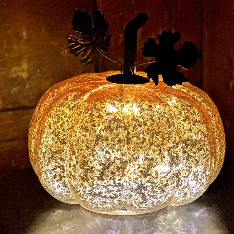 Mercury Glass Pumpkin Lights with Timer – Fall Halloween Table Decorations for Home & Thanksgiving Decor