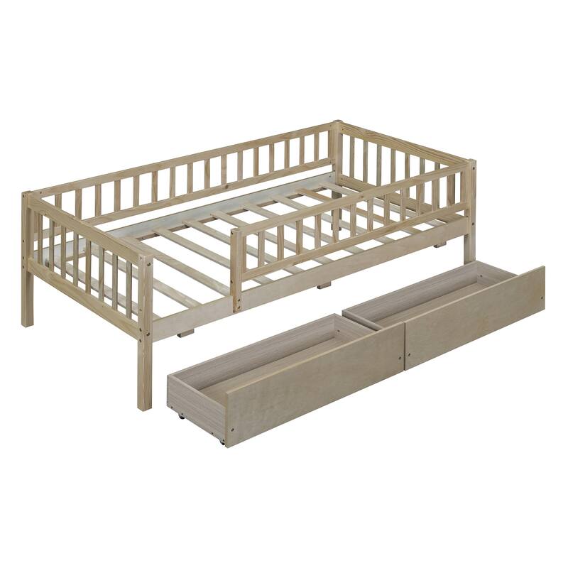 Twin Size Wooden Daybed with Two Drawers, Space-Saving Multi-Functional Sofa Bed