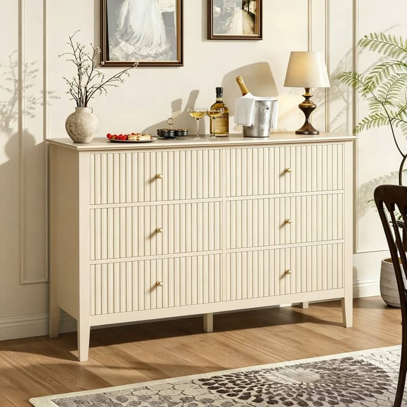 Modern Fluted Double Dresser with 6-Drawer