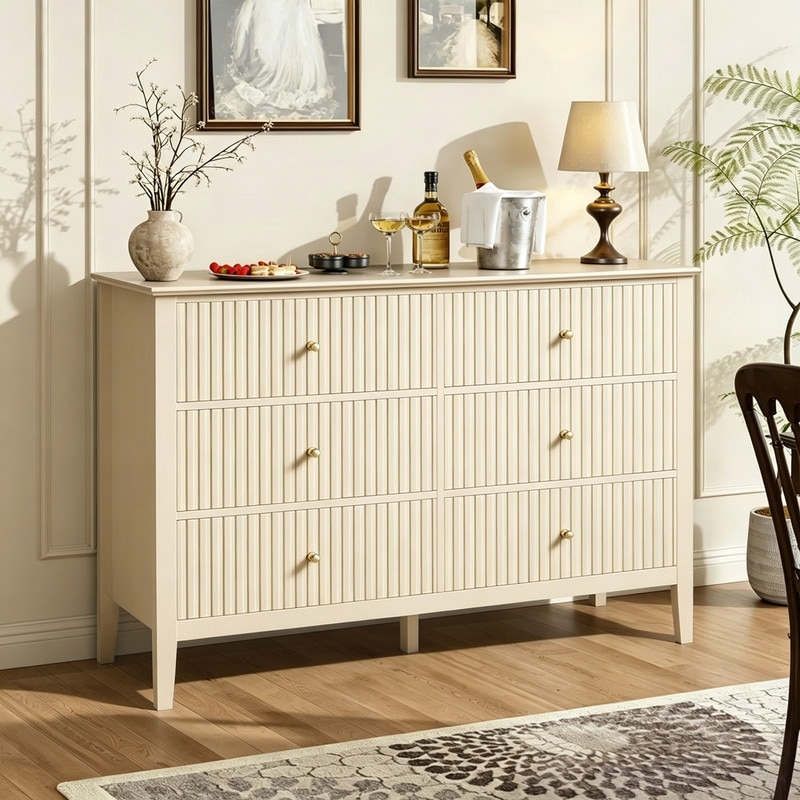 Modern Fluted Double Dresser with 6-Drawer