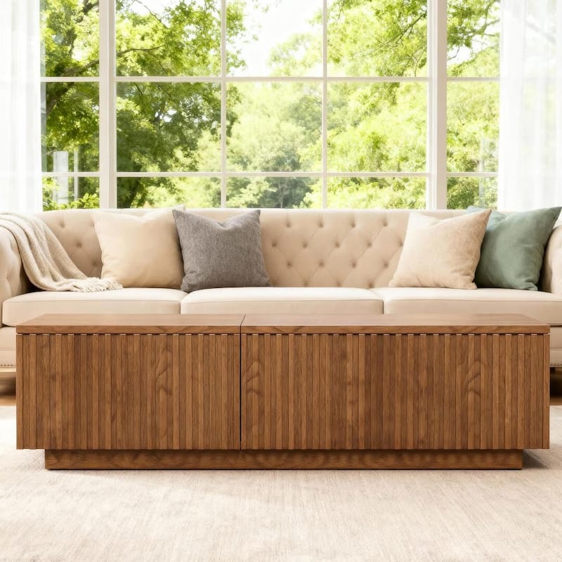 51.1'' Modern Lift-Top Coffee Table with Hidden Storage & Sliding Drawers, Satin Walnut Finish, Rectangular Center Table