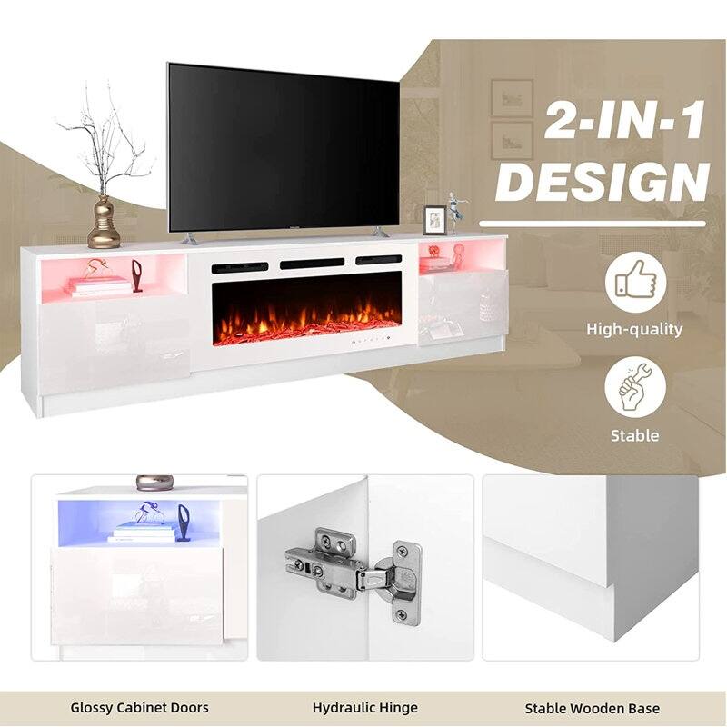 36'' Electric Fireplace TV Stand, Entertainment Center & TV Console for TVs up to 80'', Modern Fireplace Heater for Living Room