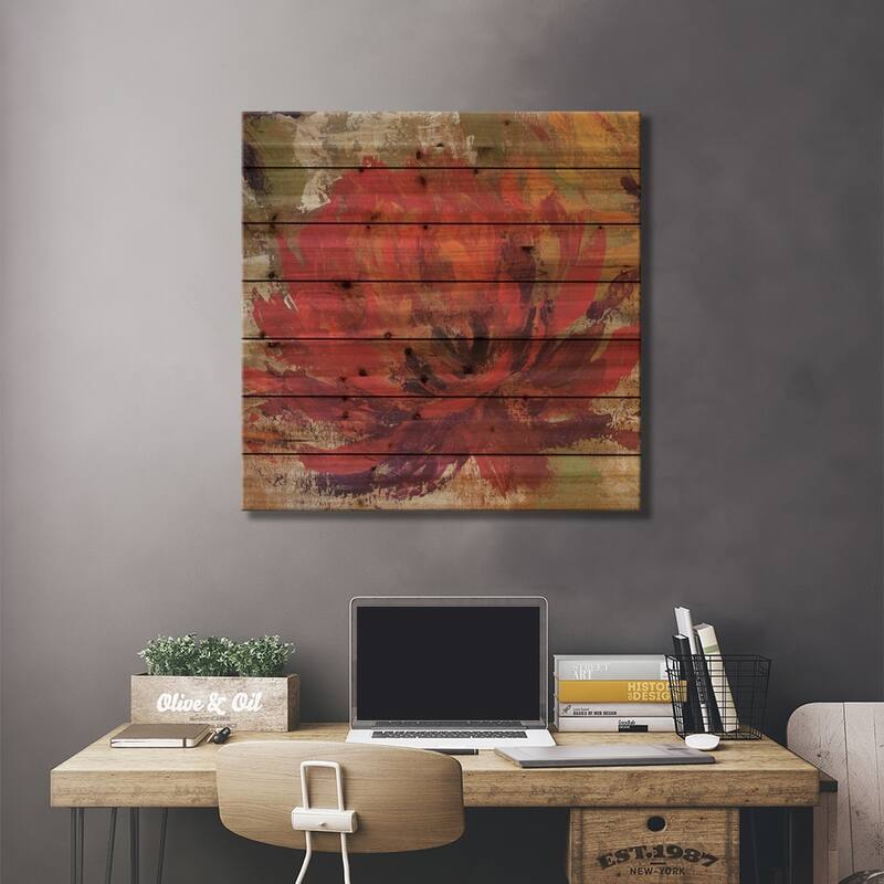 Fiery Dahlias II Print On Wood by Silvia Vassileva - Multi-Color