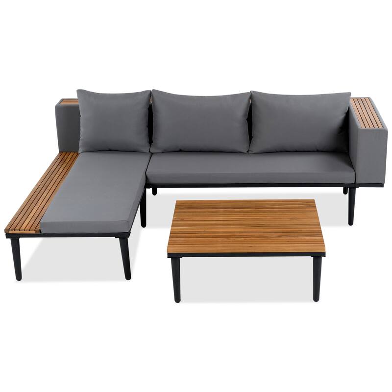 Luxury Patio Furniture Set w/ Removable Cushions & Coffee Table Outdoor Conversation Sectional Sofa for Backyard Porch, Gray