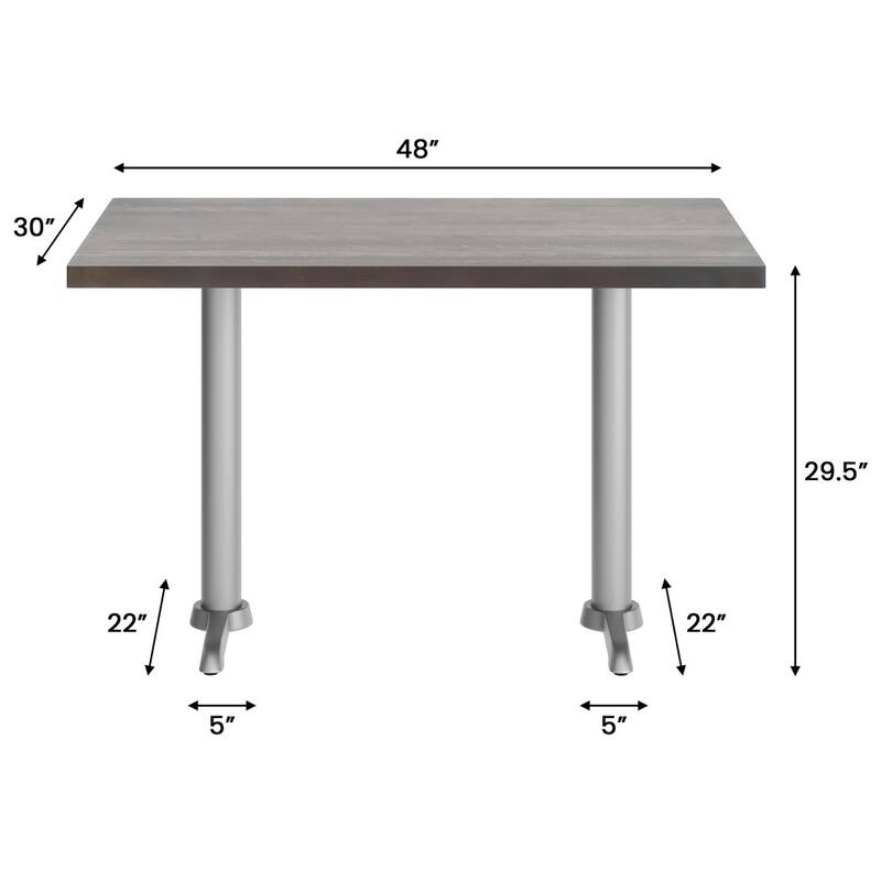 Rectangular Solid Wood Commercial Tabletop w/Two 22" x 22" Dining Height T-Bases - 30"W x 48"D x 29.5"H