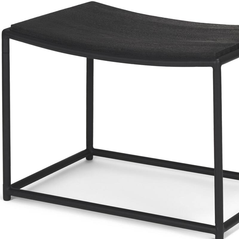 HomeRoots 23" Black Solid Wood and Metal Footstool