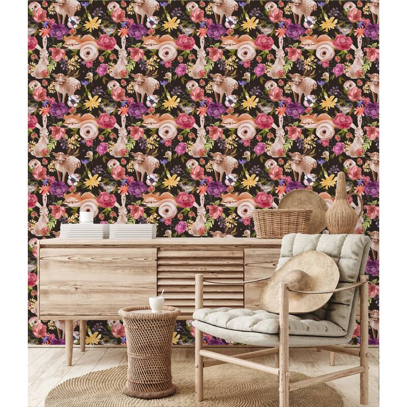 Forest Animals Between Flowers Wallpaper - Bed Bath & Beyond - 34987036