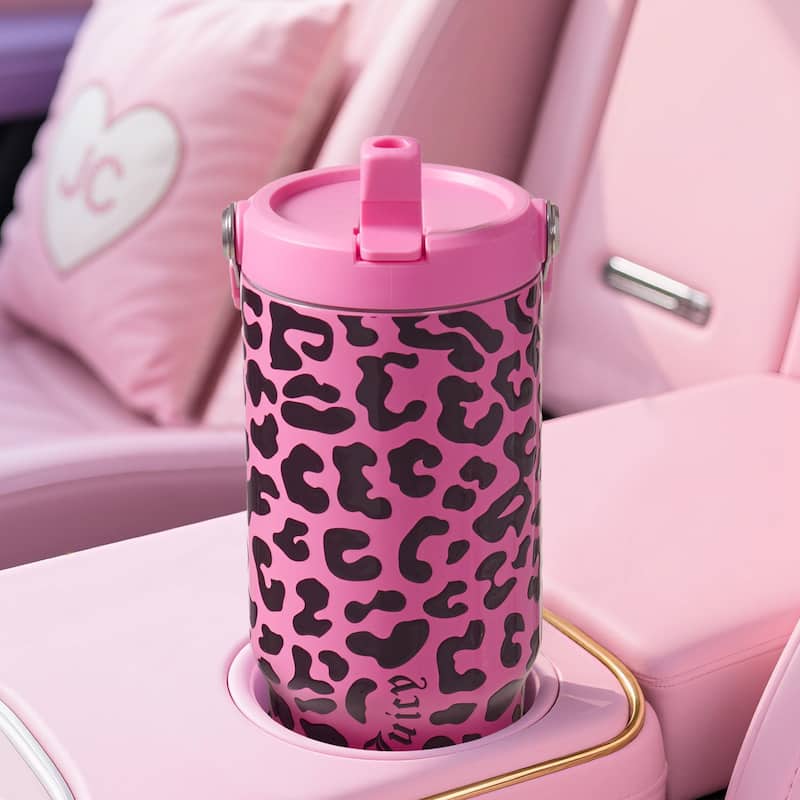 Juicy Couture Flip & Sip Hydration Stainless Steel Screw Top Tumbler with Flip Straw and Carry Handle