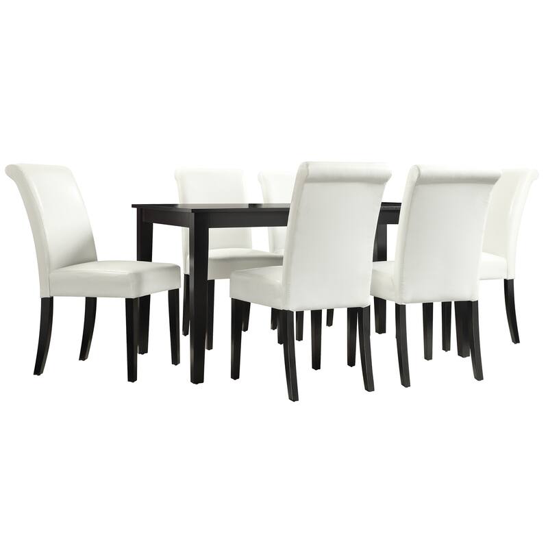 Wilmington 60" Black Finish Dining Set by iNSPIRE Q Classic - Dining Table + 6 Parson Chairs - White