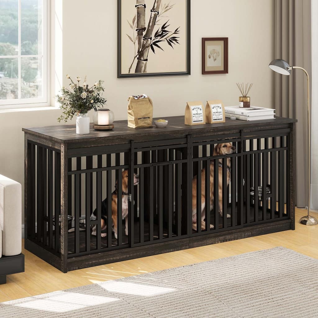 Moasis 71 Inch Double Dog Crate Furniture for 2 Dogs