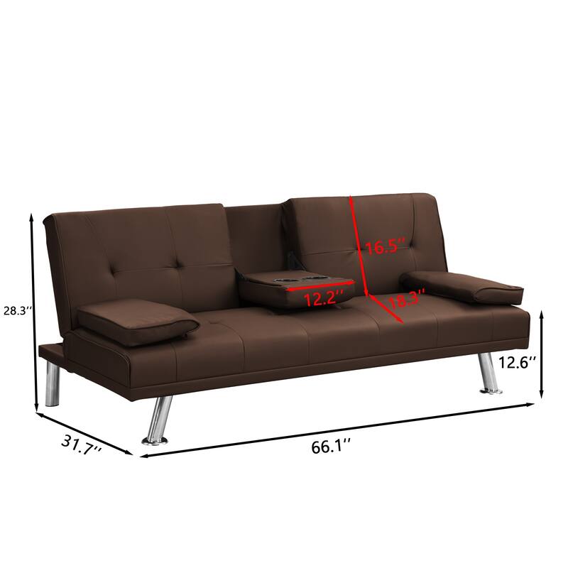 Brown PVC Loveseat Sofa Bed with Wood Frame