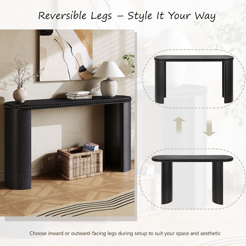 Vintage Console Table Entryway Accent Table with Beaded Trim and Reversible Curved Legs, for Hallway, Living Room