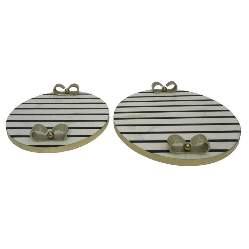 Resin Trays Round Striped with Bow Handles (Set of 2) - 3" Cream - 14" x 14" x 2.5"