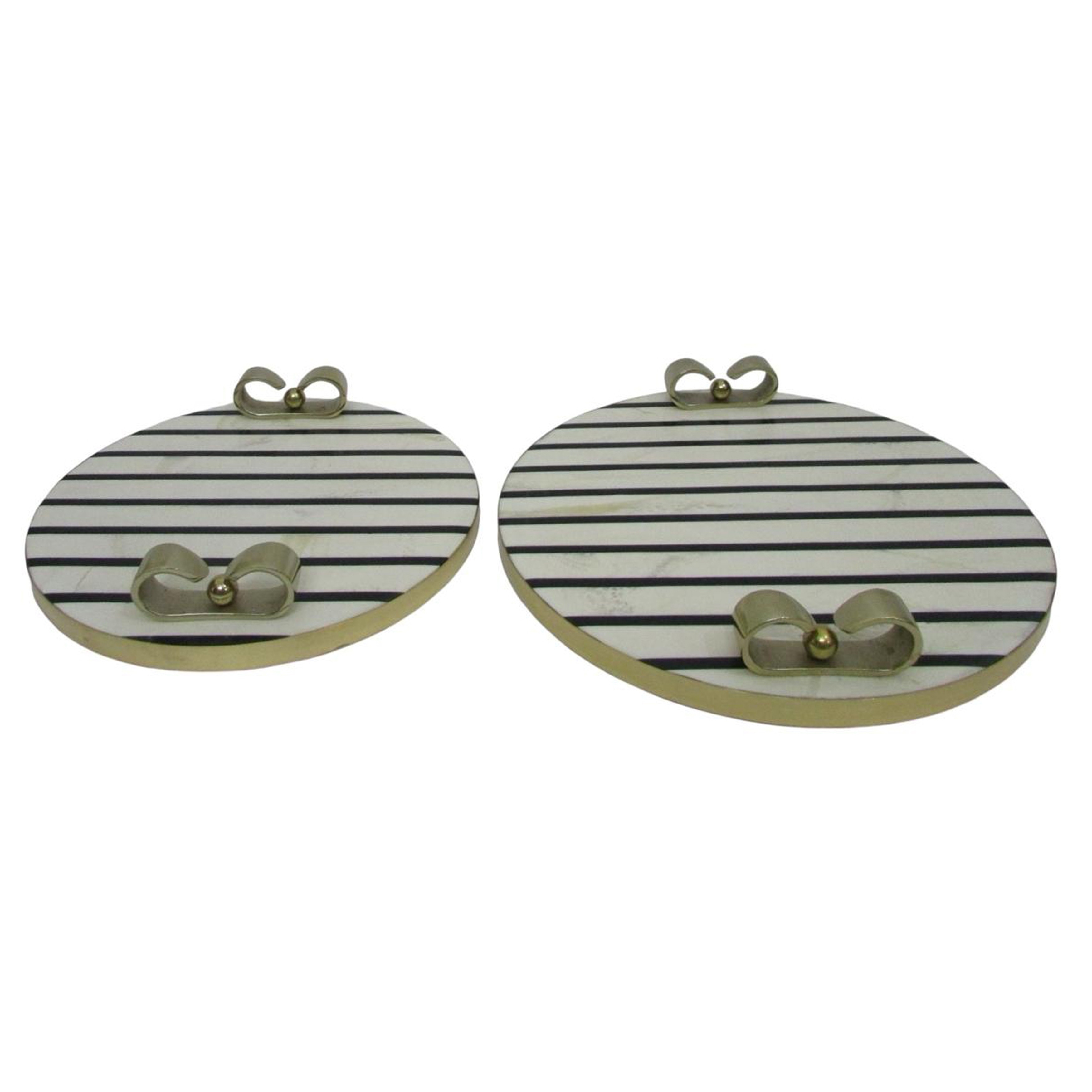 Resin Trays Round Striped with Bow Handles (Set of 2) - 3" Cream - 14" x 14" x 2.5"