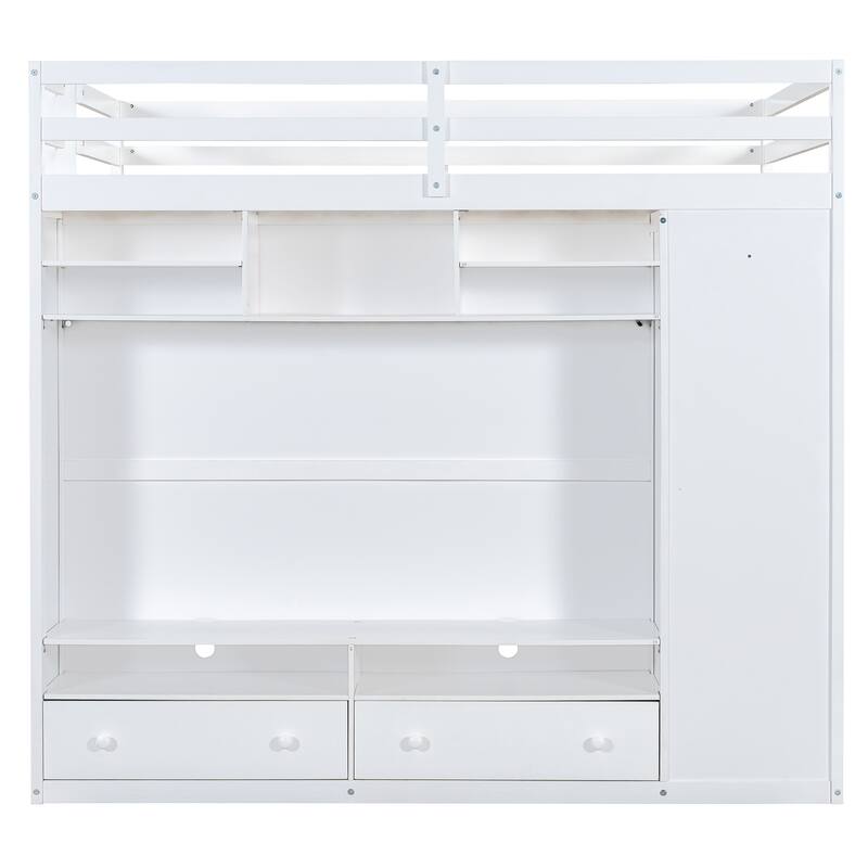 Full Size Loft Bed with Storage Drawers, Built-in Wardrobe, LED Lighting, and Shelving by Harper&Bright Designs