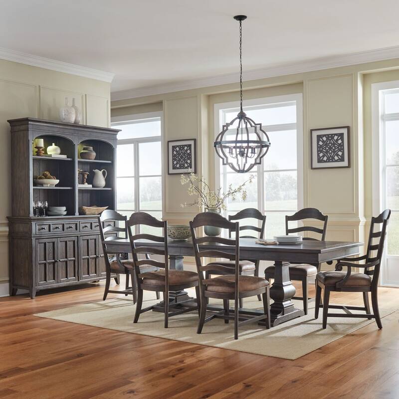 Paradise Valley 7 Piece Trestle Table Set with 6 Chairs Alternate - Trestle Table Set with 6 Chairs - Saddle Brown