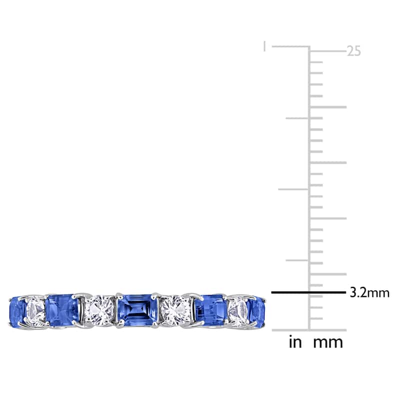 Miadora 1 3/8ct TGW Blue White Sapphire Semi-Eternity Ring in 14k White Gold