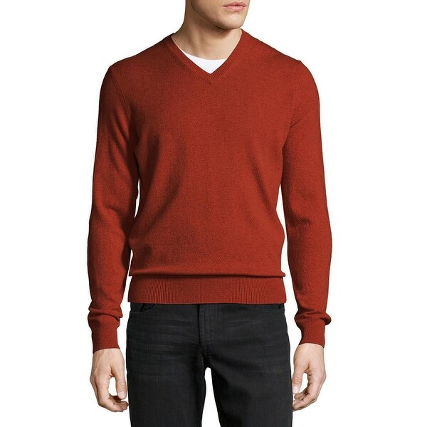 Shop Bloomingdales Mens Pure Cashmere V-Neck Sweater XX-Large Burnt Orange Knitwear - Free ...