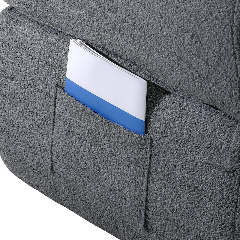 Folding Sofa Bed Convertable Fabric Couch, Floor Sleeper 2-in-1 Out Futon Lounge Upholstered Couch with Side Pockets