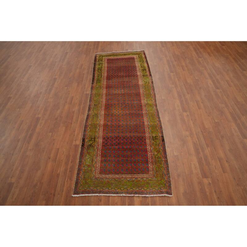 Hand Knotted Oriental 100% Wool Carpet Traditional Geometric Oranges & Rust Botemir Runner Rug - 9' 10'' X 3' 6''