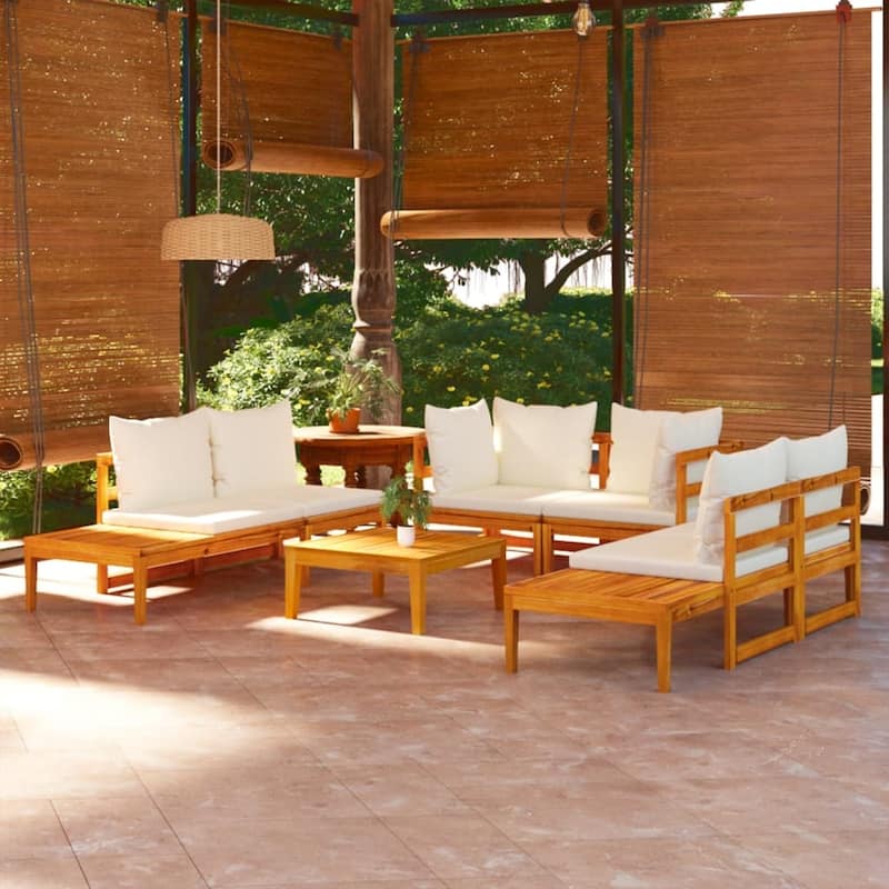 vidaXL Patio Lounge Set Chaise Lounge Outdoor Furniture Chair Acacia Wood - 25.2" x 25.2" x 11.4" - Grey 2 x Corner sofa
