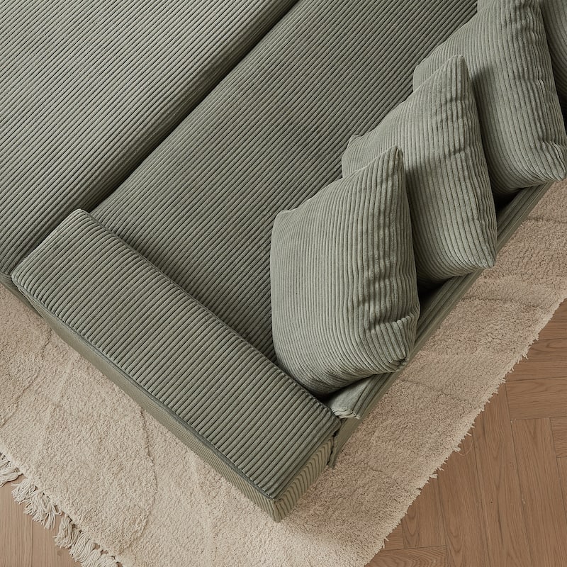 104" Corduroy L-Shaped Sectional Sofa with Ottoman Included, 8 Pillows and Armrest Storage