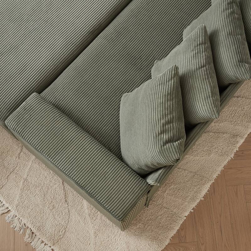 L-shaped Sectional Sofa with Chaise Corduroy Upholstered Couch with Reversible Ottoman, 2 Storage Armrests and 8 Pillows