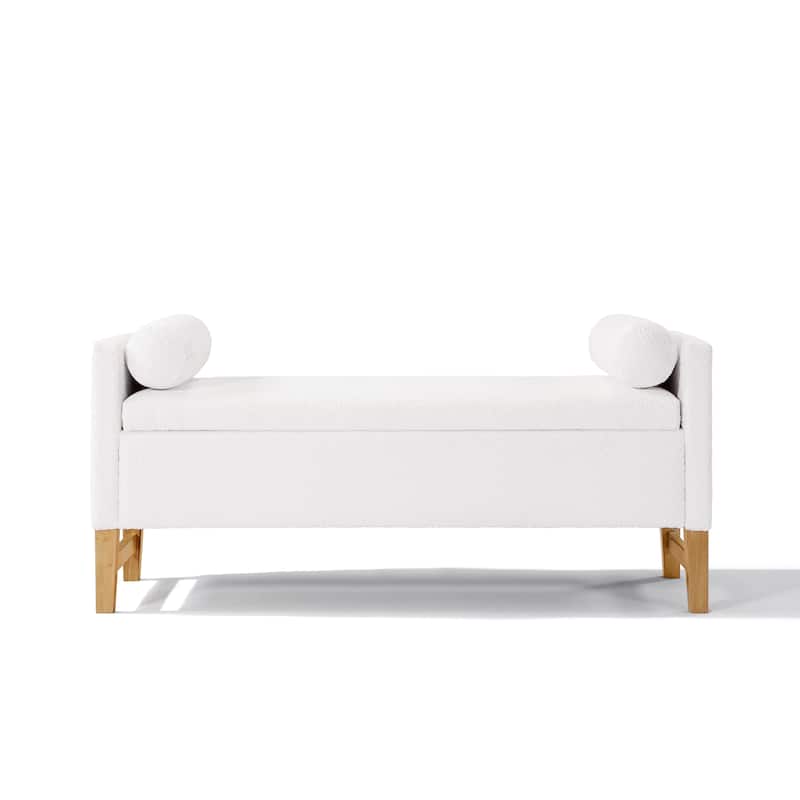 Christopher Knight Home - Tommy Boucle Upholstered Storage Ottoman with Solid Wood Legs and Pillows