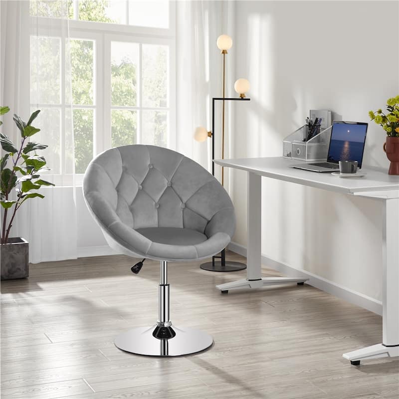 Yaheetech Modern Height Adjustable Tufted Barrel Swivel Accent Chair