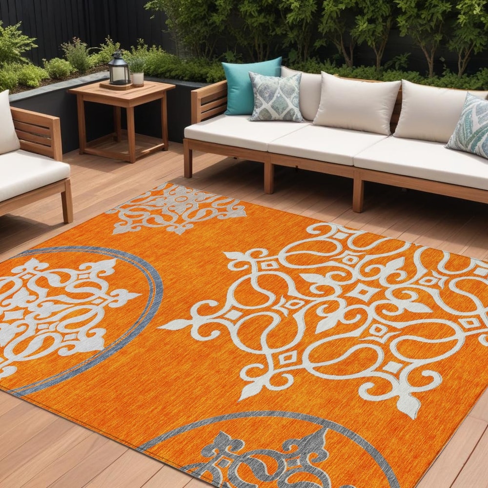 HomeRoots Floral Medallion Transitional Rectangle Outdoor Rug