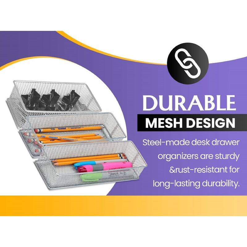 YBM HOME Silver Mesh Drawer Cabinet and or Shelf Organizer Bins, School Supply Holder Office Desktop Organizer Basket, Pack Of 2
