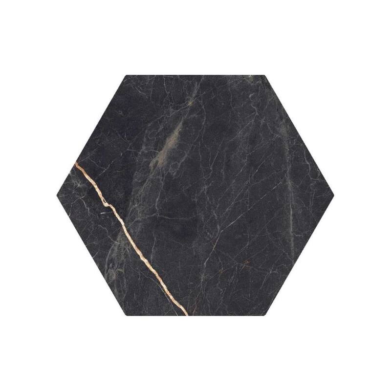 Oscuro 8x9 Black/ Gold Matte Hexagon Marble Look Porcelain Tile - Floor & Wall